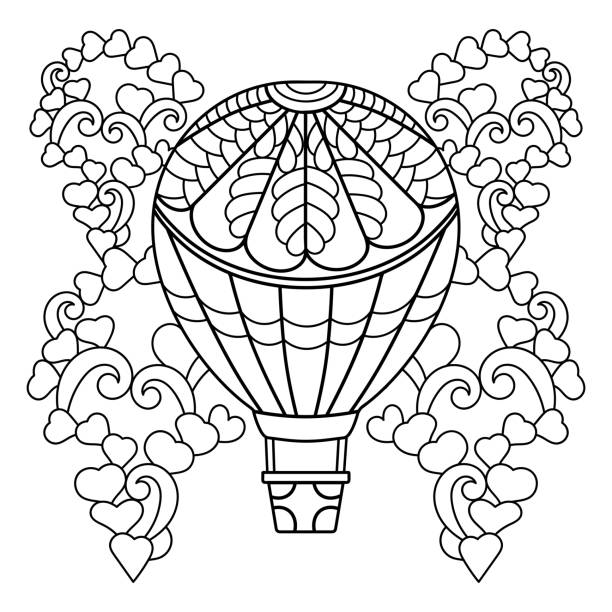 Hot air balloon coloring page stock illustrations royalty
