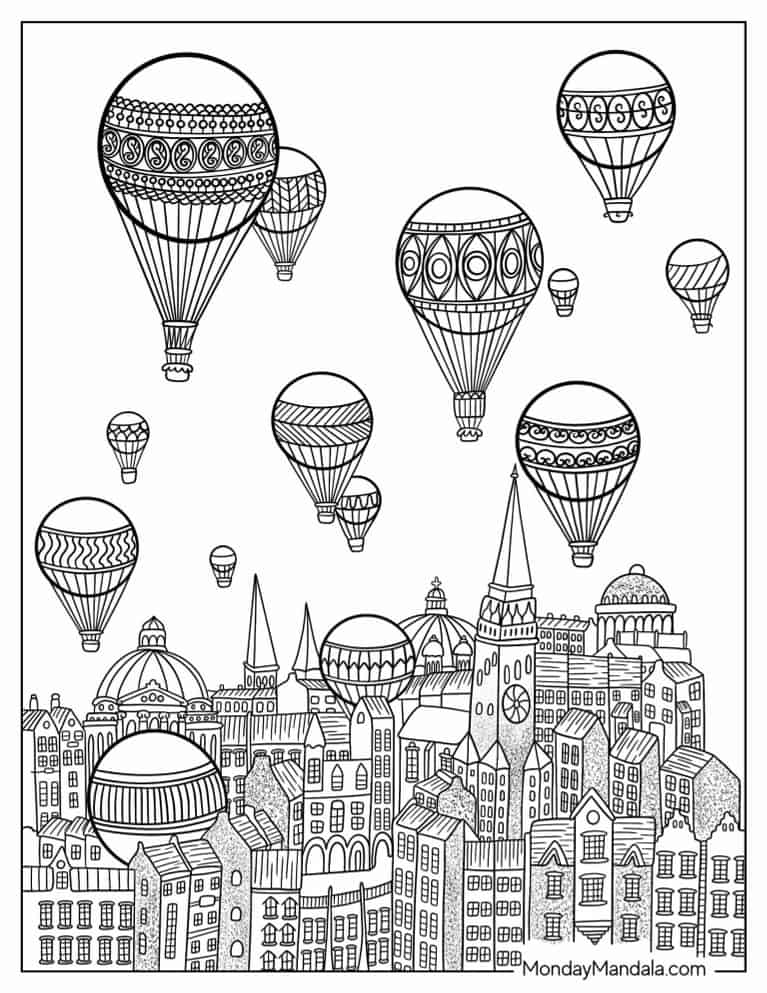Hot air balloon coloring pages free pdf printables