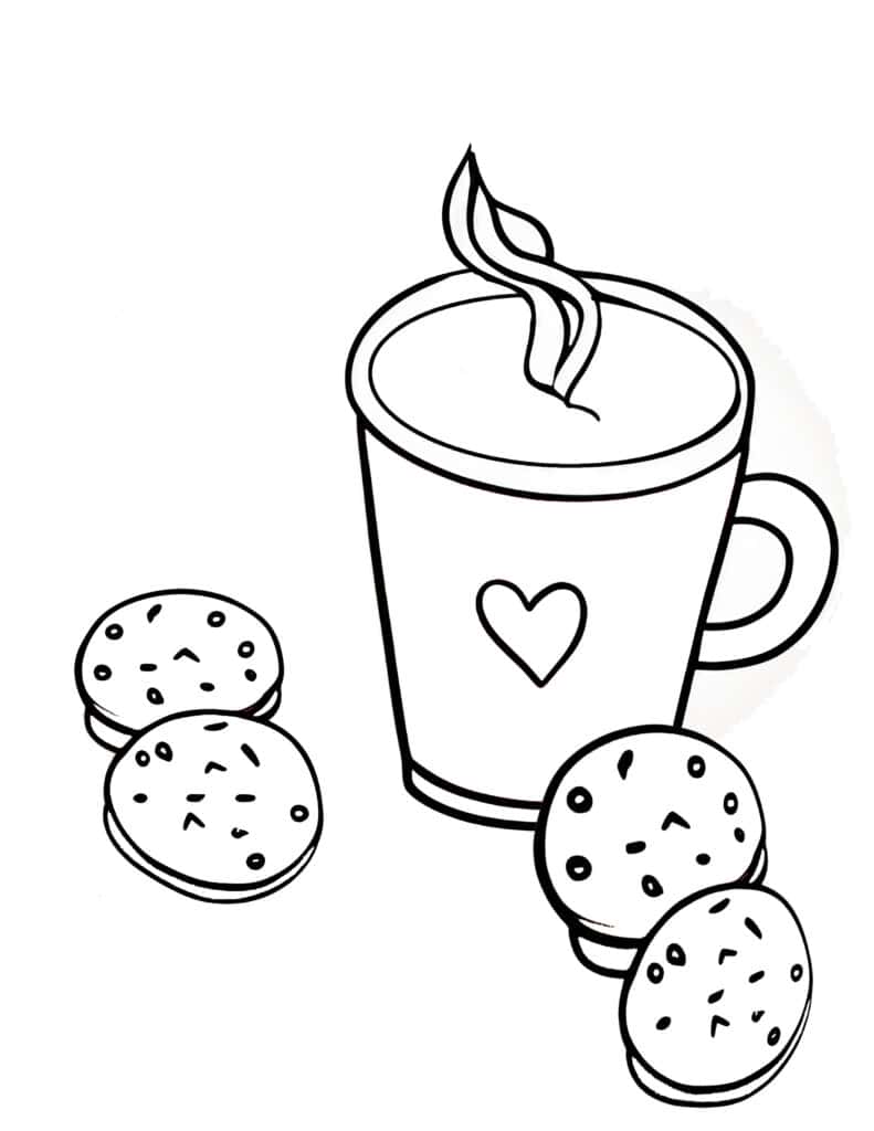 Fun free hot chocolate coloring page printable sheet