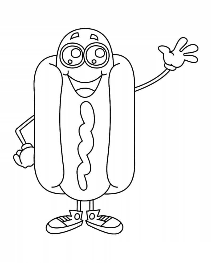 Kawaii hot dog coloring page