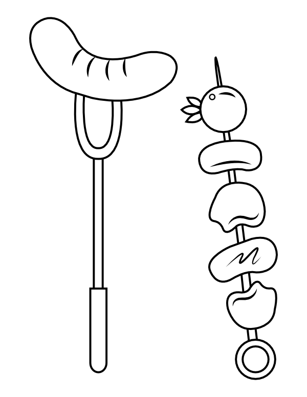 Printable hot dog and shish kebab coloring page