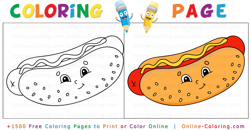 Cartoon hotdog free online coloring page