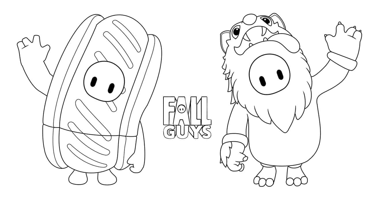 Fall guys hot dog and wolf coloring page