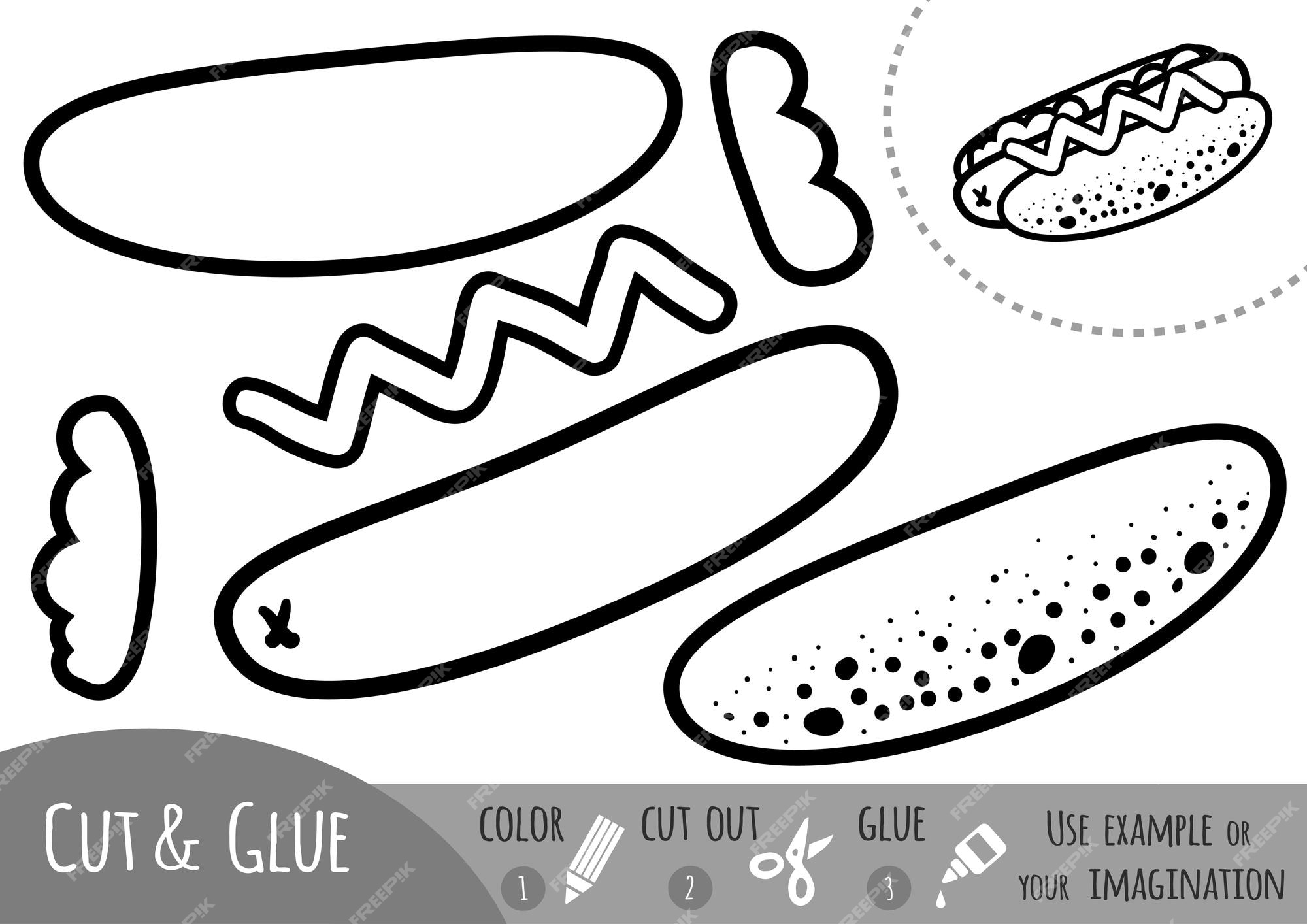 Premium vector education paper game for children hot dog use scissors and glue to create the image
