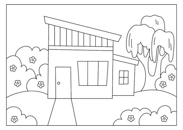 Premium vector house coloring page for kid activity printable vector
