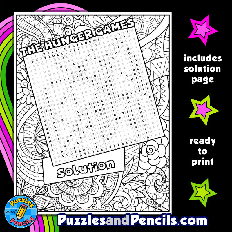 The hunger games word search puzzle with coloring literature made by teachers