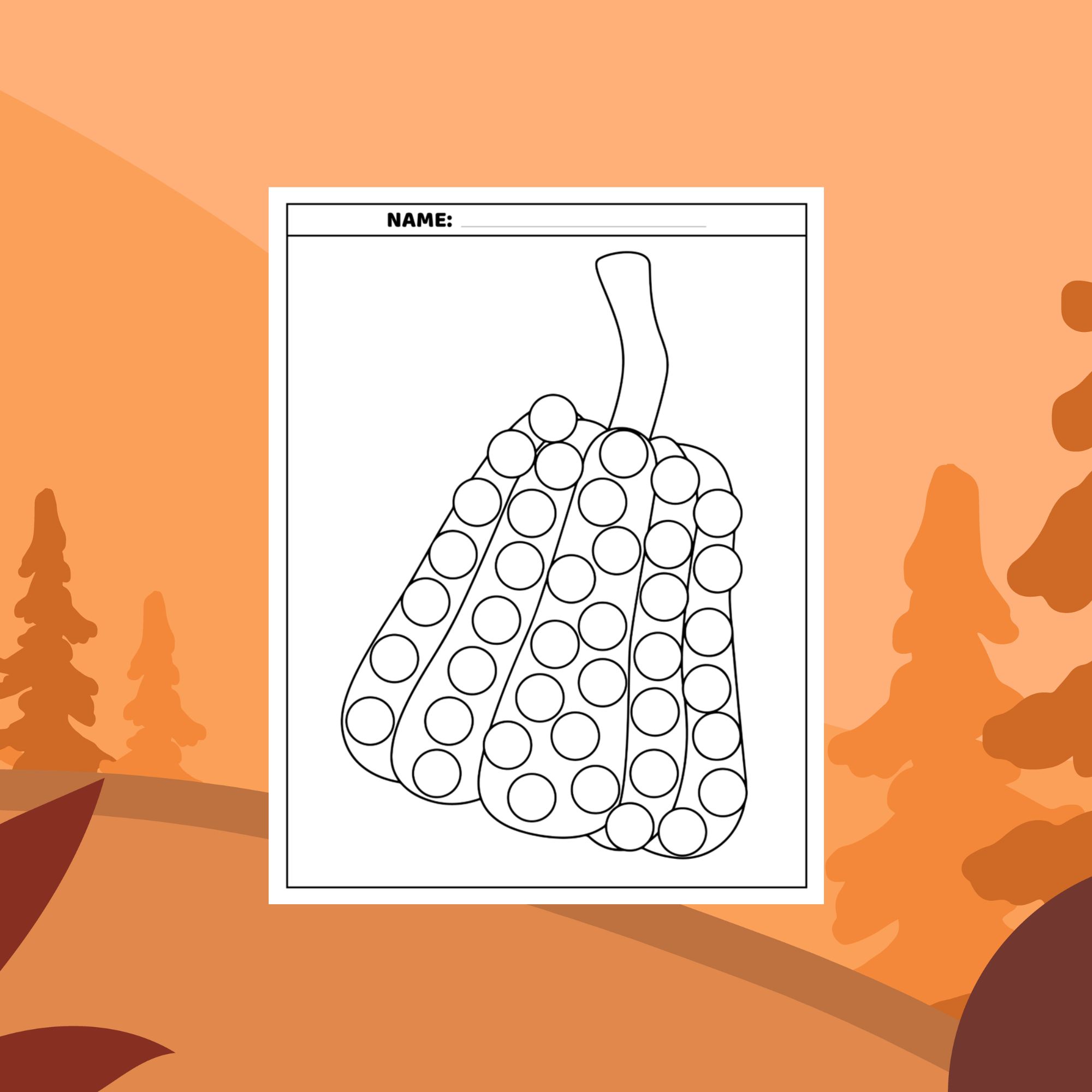Printable autumn pumpkin dot marker coloring pages sheet
