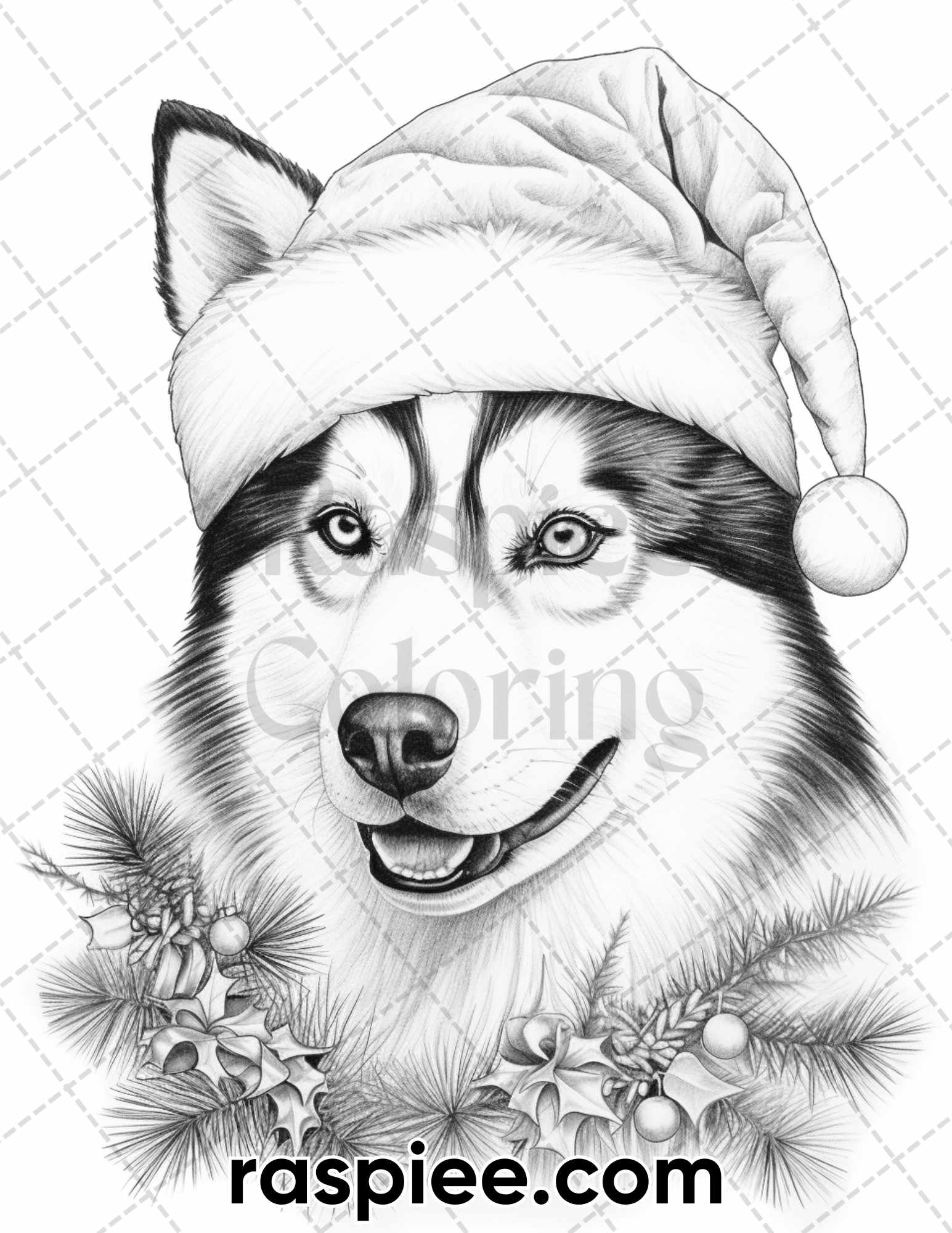 Christmas dogs grayscale coloring pages for adults printable pdf i â coloring