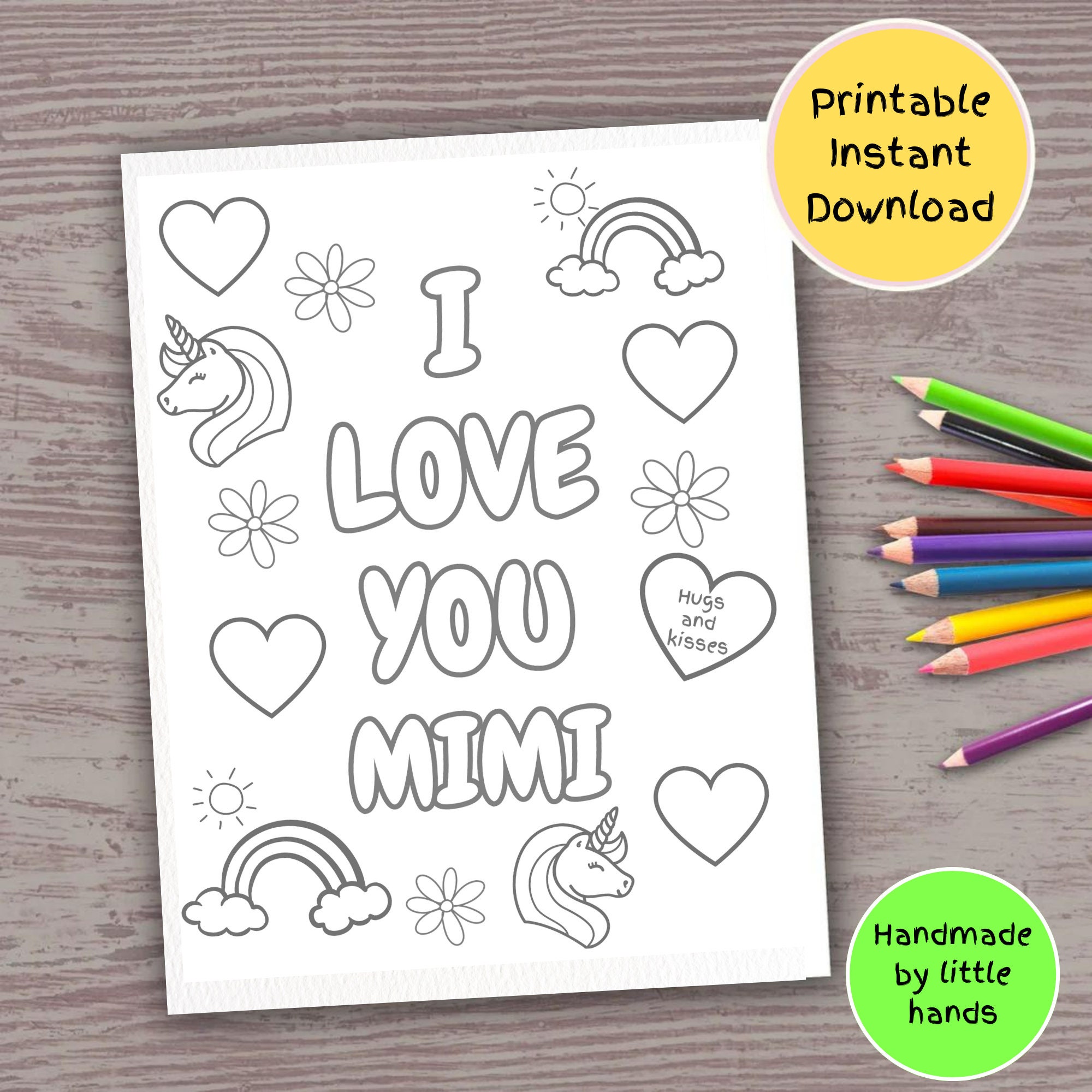 I love you mimi printable coloring page for kids rainbow unicorn art activity diy handmade birthday card mothers day grandparents day gift