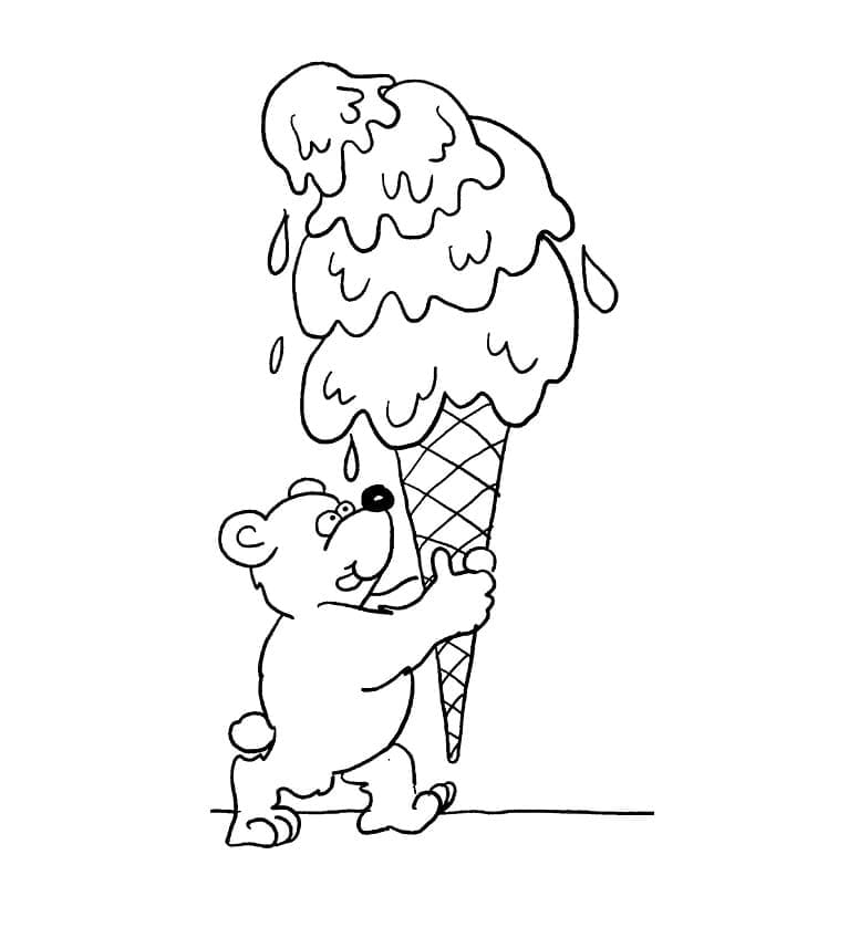Bear with big ice cream coloring page