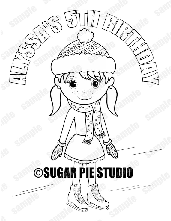Personalized ice skating coloring page birthday party favor colouring activity sheet personalized printable template