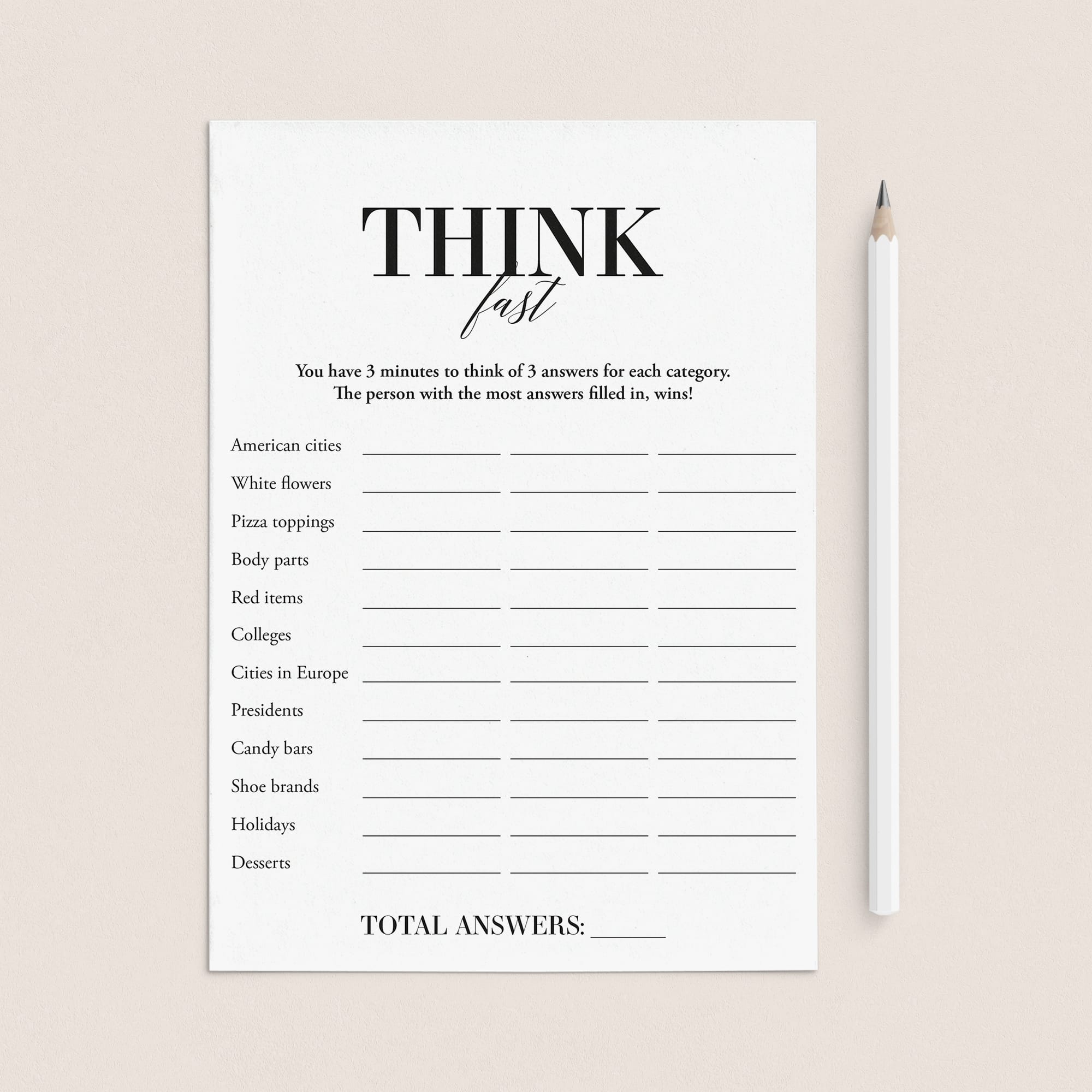 Think fast icebreaker game printable instant download â
