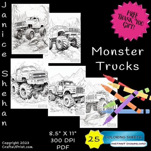Monster trucks men boys printable sheets colour ing books children adult printable digital coloring sheets coloring pages coloring book