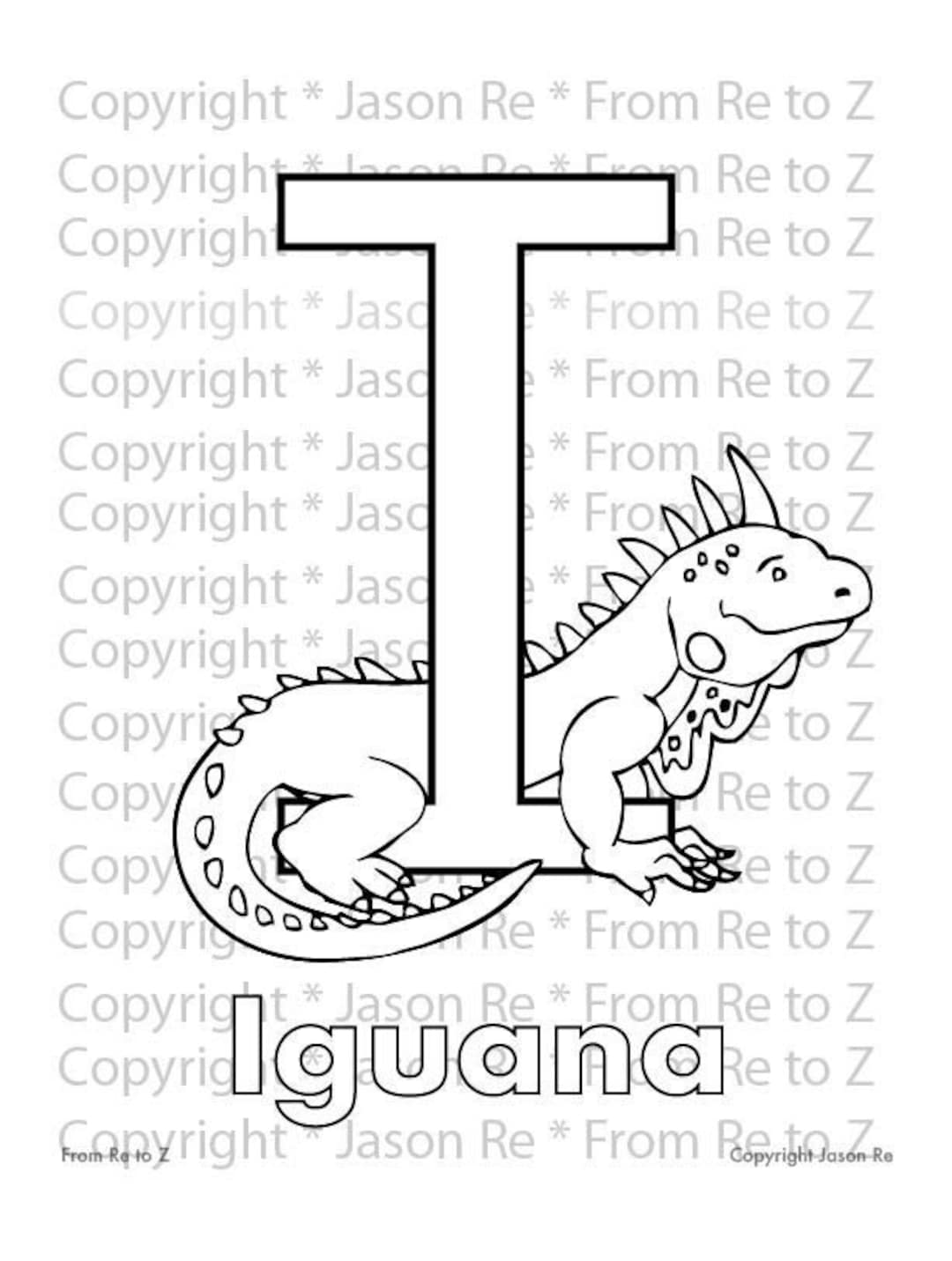I is for iguana abcs coloring page alphabet printable digital download letter i classrooms and children of all ages download now