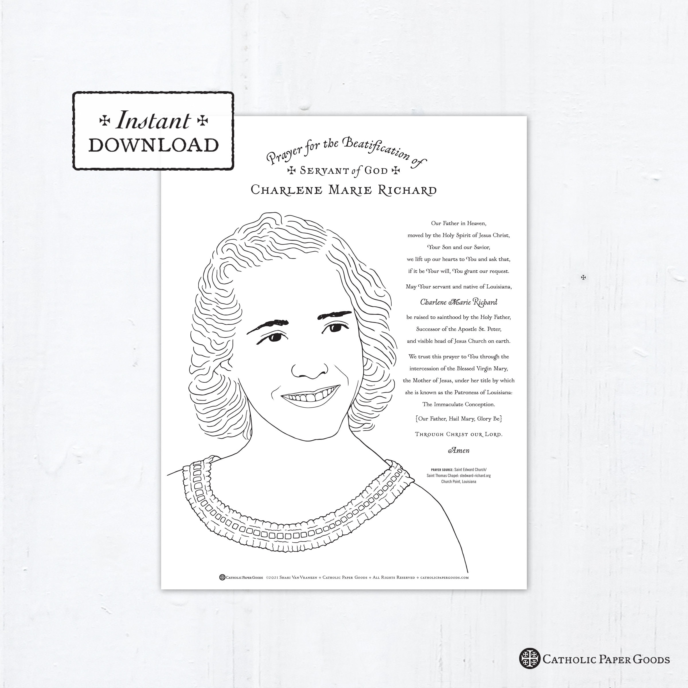 Catholic coloring page servant of god charlene marie richard catholic saints printable coloring page digital pdf