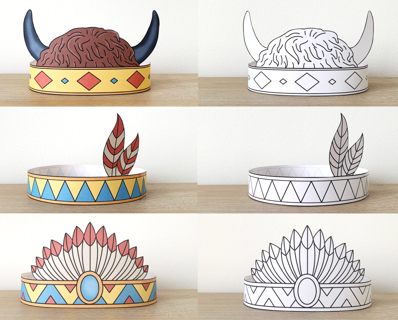 Native american headbands feathers paper crowns printable coloring craft made by teachers