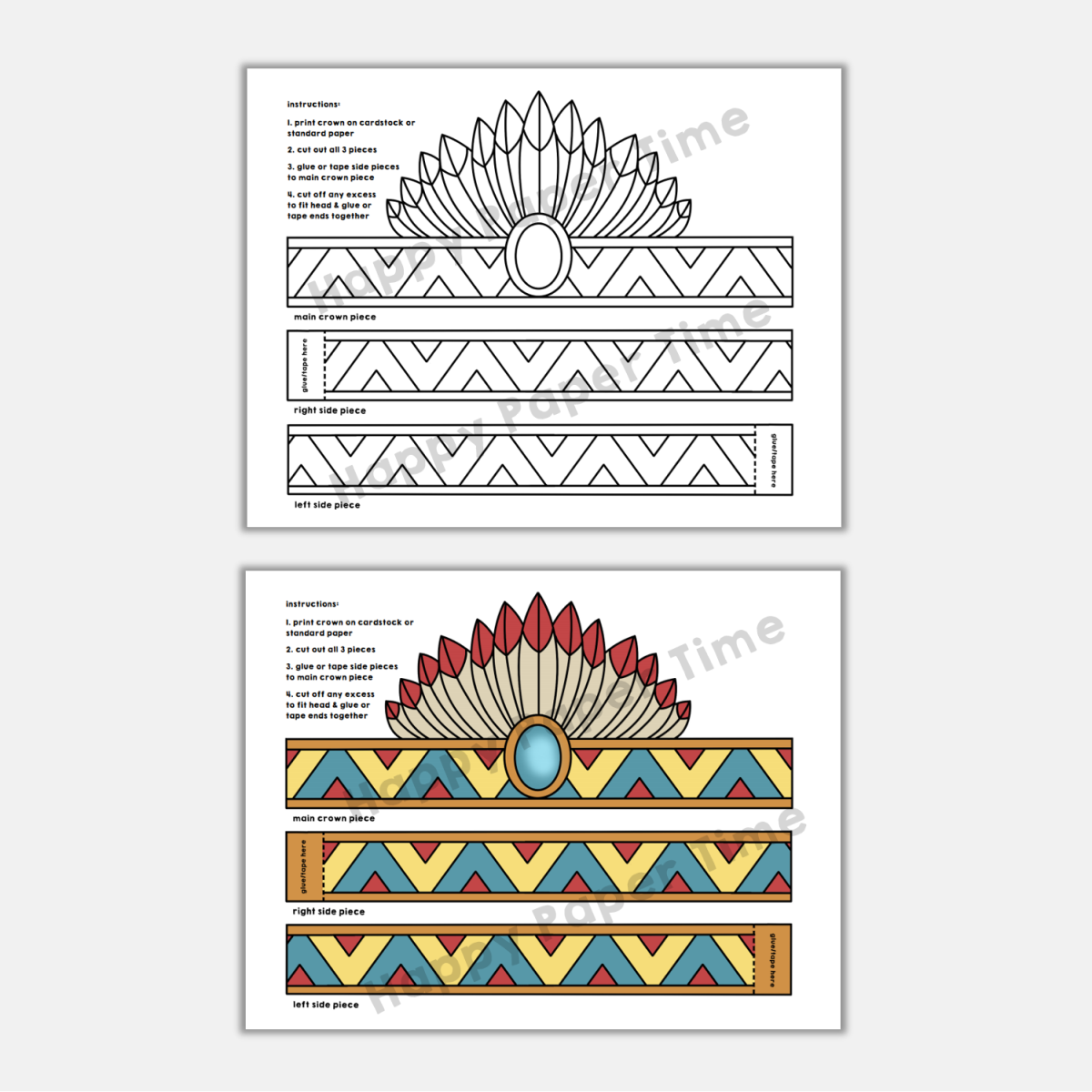 Native american headdress feathers paper crowns printable coloring craft made by teachers