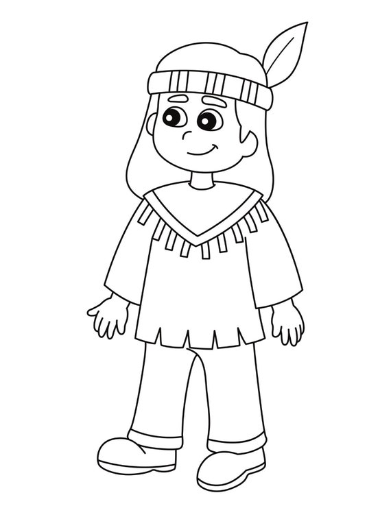 Native american girl with feather headband digital download coloring pages
