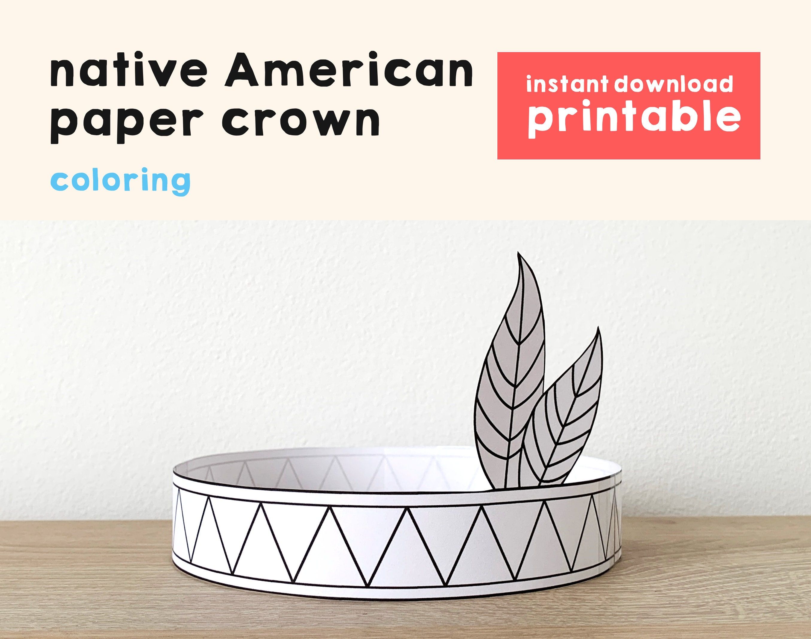Native american paper headband crown party coloring printable