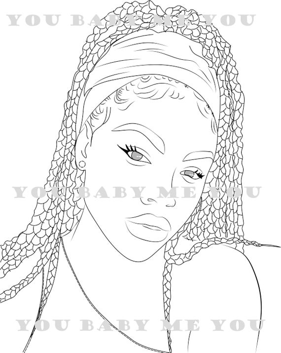 Braids in headband coloring page black woman coloring page african american coloring page download now
