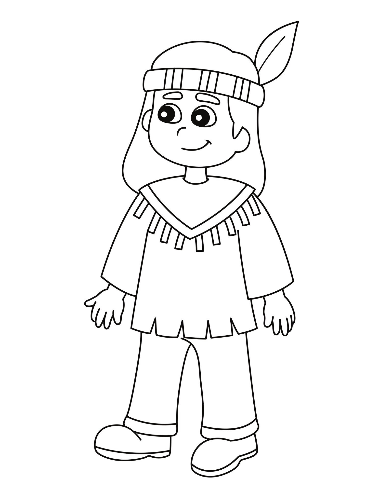 Native american girl with feather headband digital download coloring pages