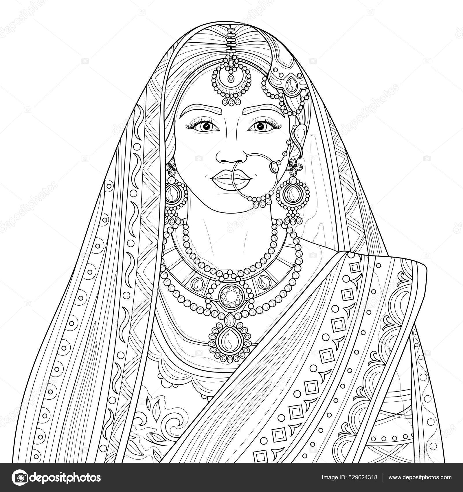Indian girl wedding sari coloring book antistress children adults illustration stock vector by vlasenkoekaterinkagmail