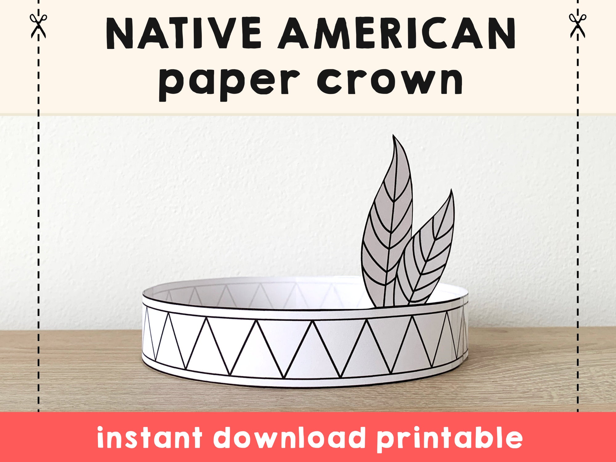 Native american paper headband crown party coloring printable kids craft indian birthday decor printable favor pdf costume instant download