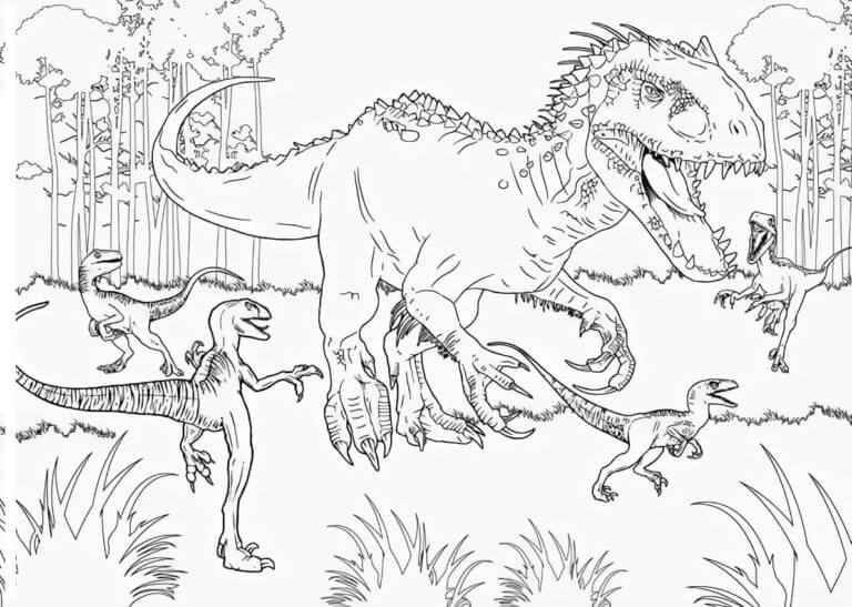 Tyrannosaurus attack coloring page
