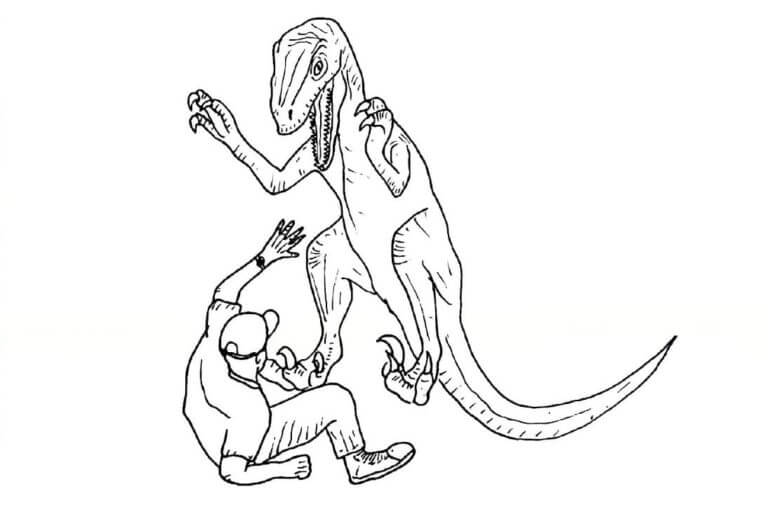 Velociraptor attack on a person coloring page