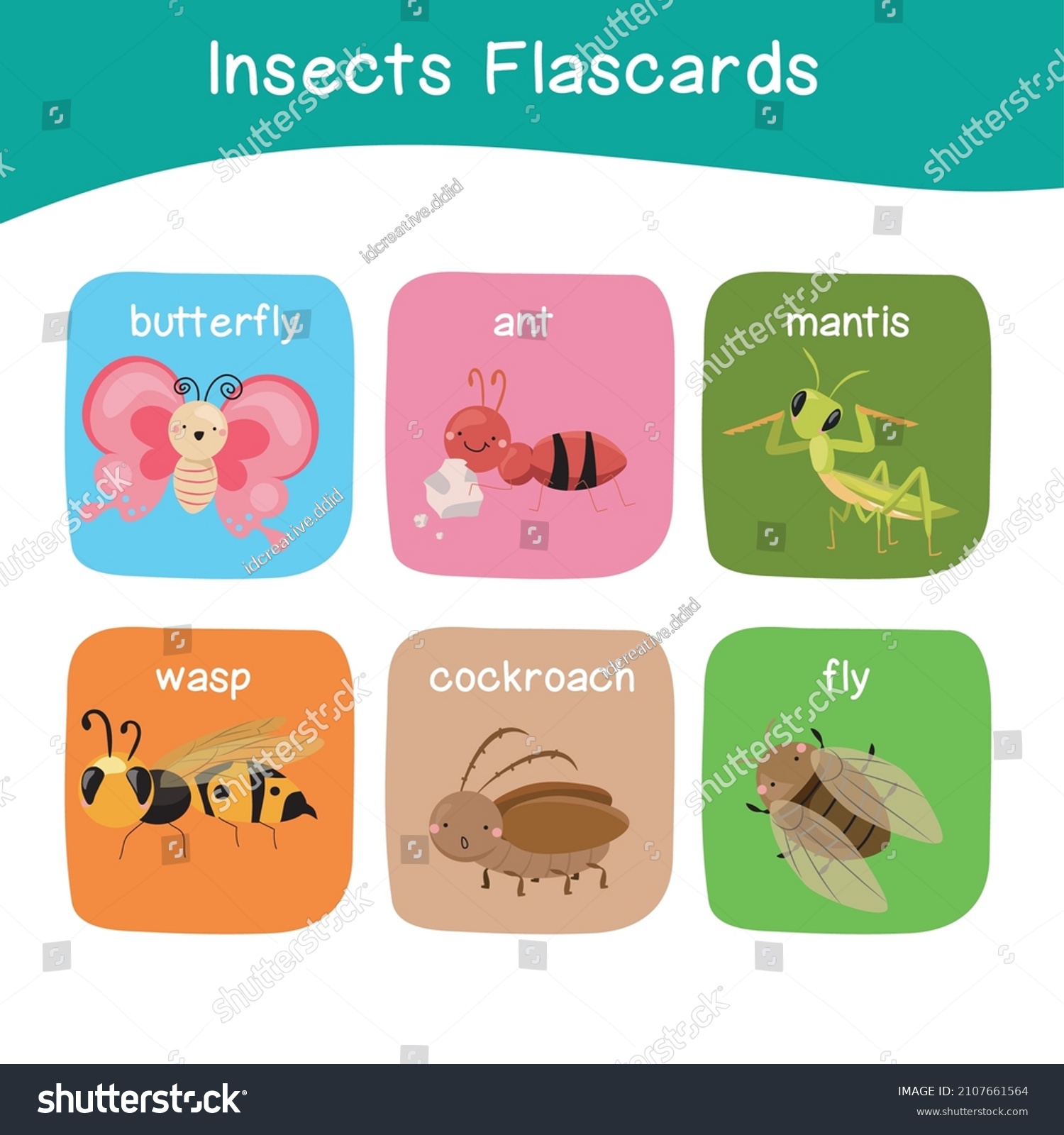 Insects game flashcards preschool children cute stock vector royalty free