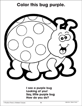 Purple bug and color poem printable coloring pages