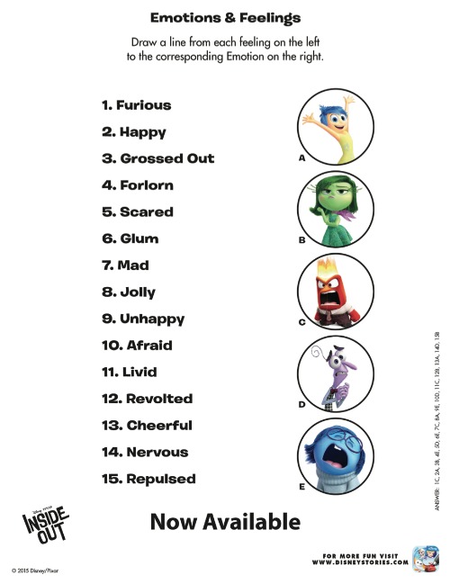 Disney inside out coloring pages activity sheets for family movie night