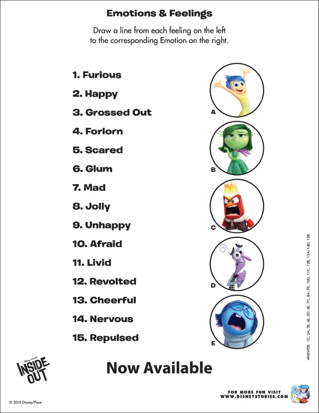 Inside out printable activity sheets and games