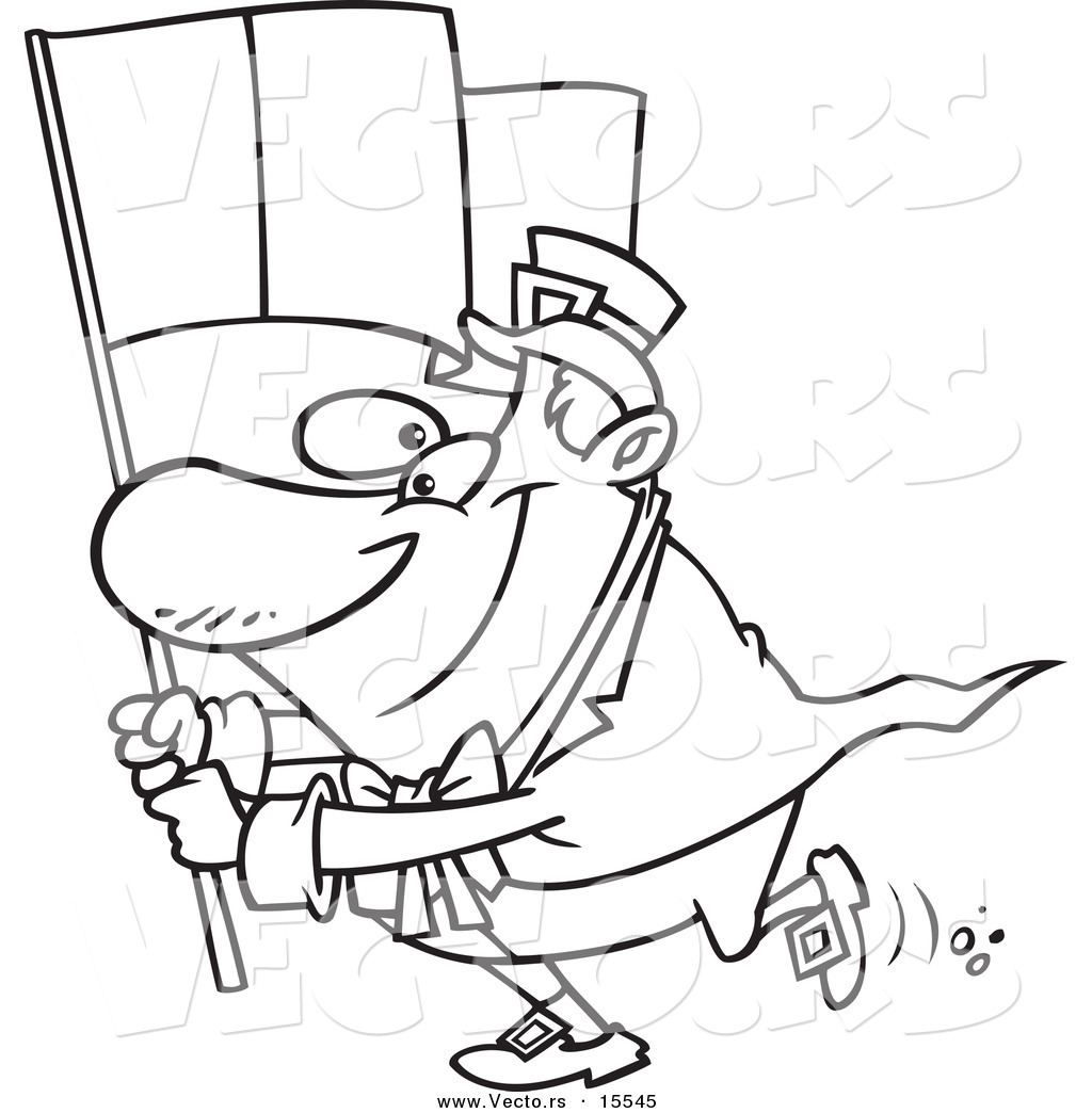 R of a cartoon man carrying an irish flag