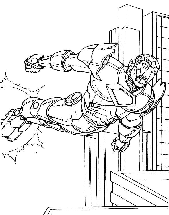 Iron man in the city coloring page