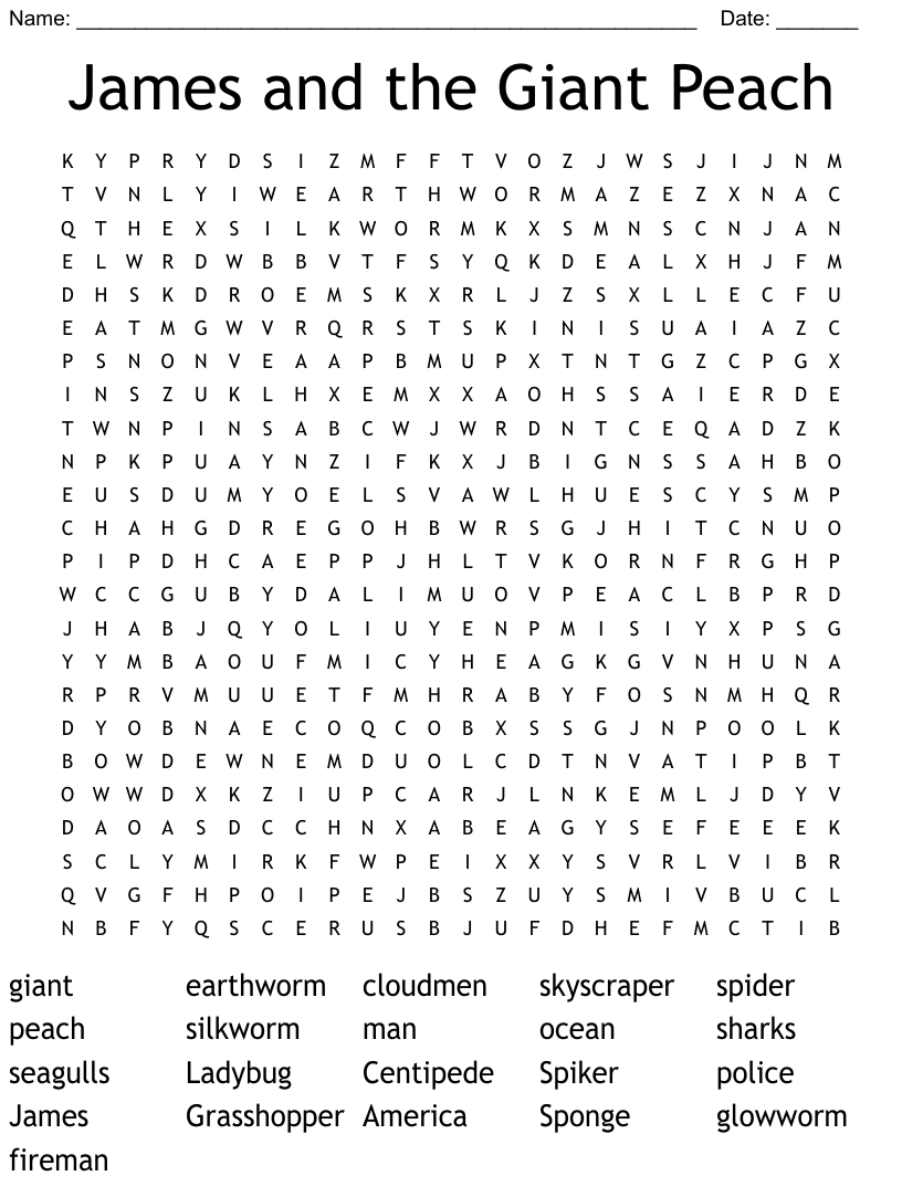 James and the giant peach word search