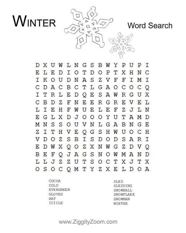 Winter word search worksheet