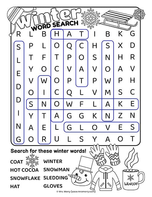 Free winter word search printable mrs merry
