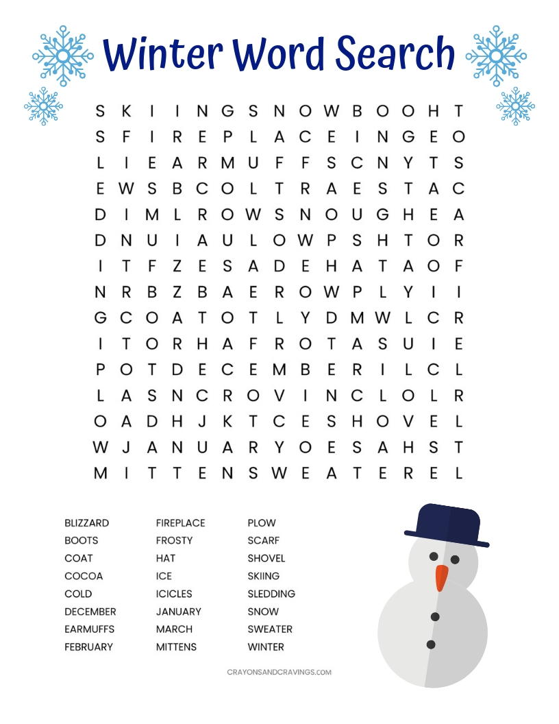 Printable winter word search