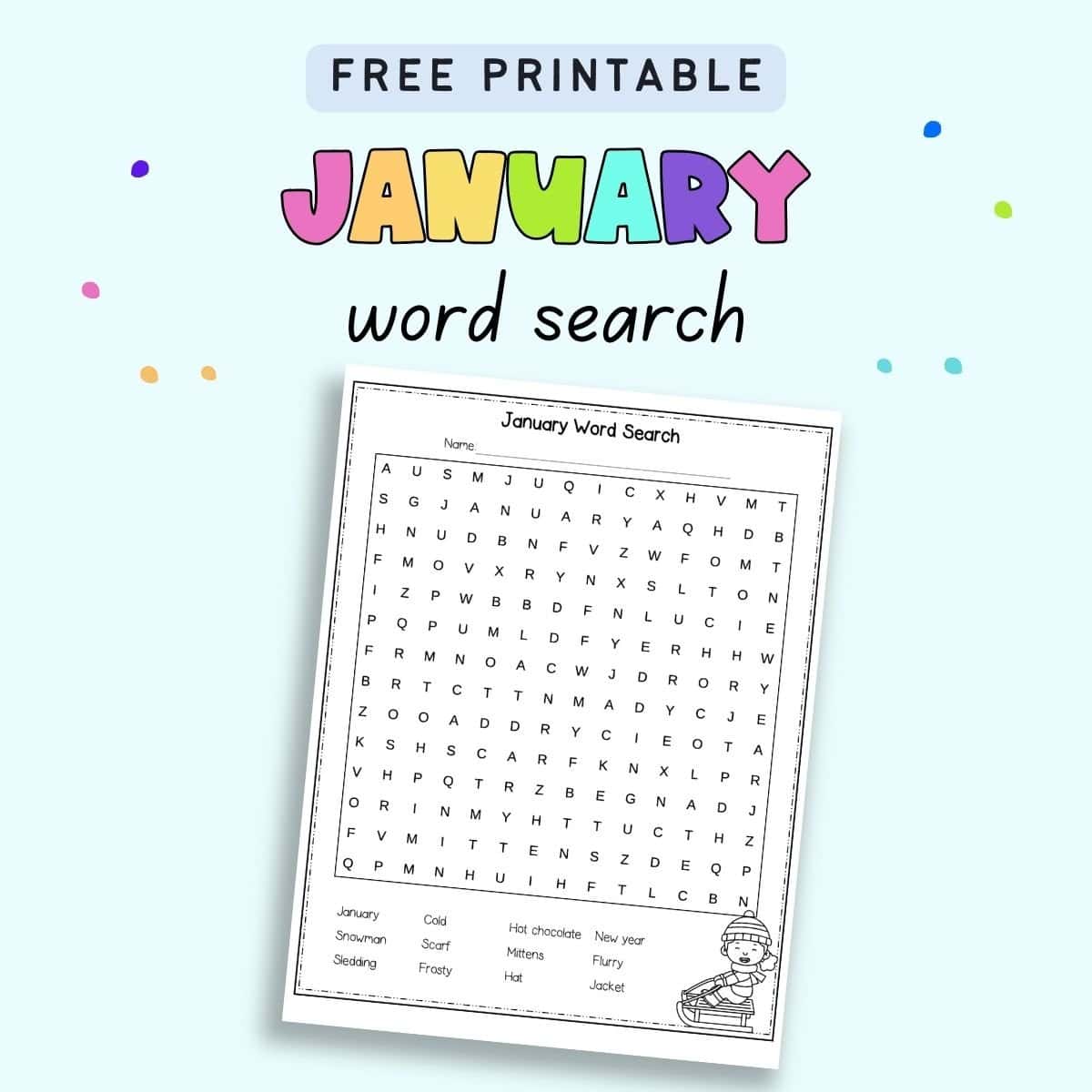 January word search free printable