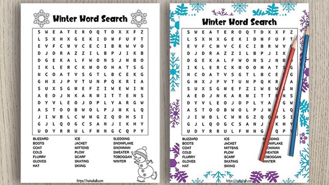 Free printable winter word search
