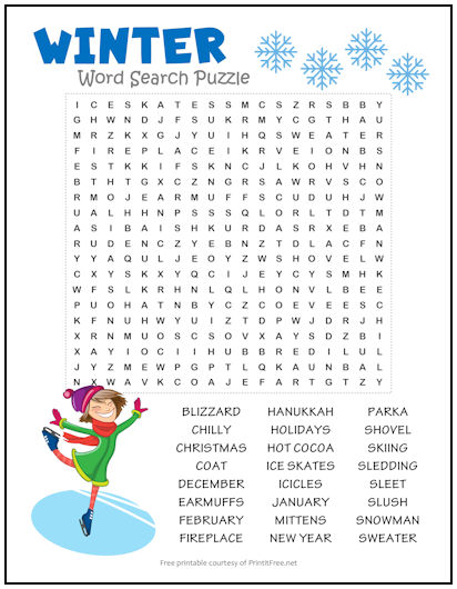 Winter word search puzzle print it free