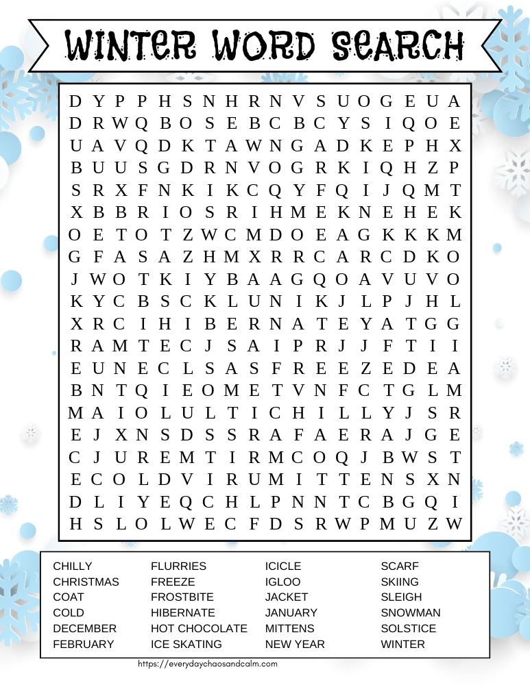 Free printable winter word searches for kids
