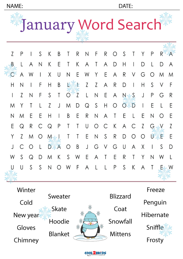 Printable january word search