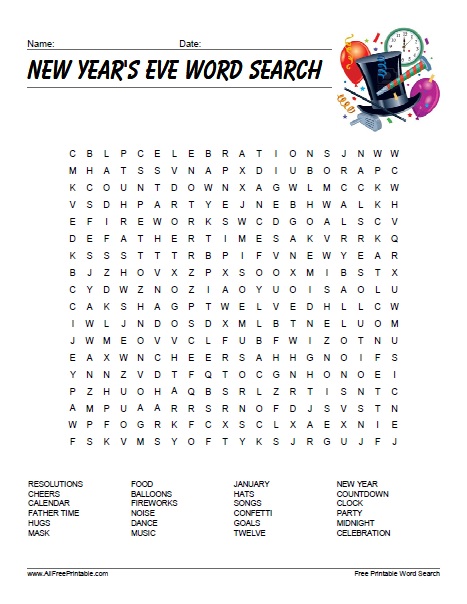 New years eve word search â free printable