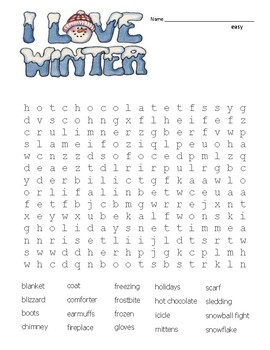 Winter word search and coloring page could use in sub plan tpt