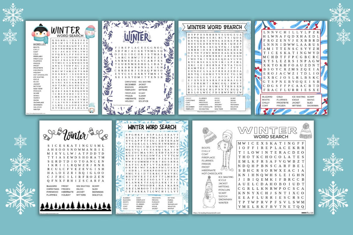 Free printable winter word searches for kids