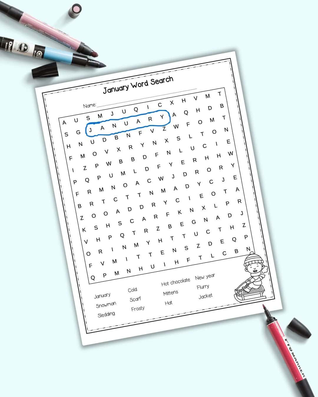 January word search free printable