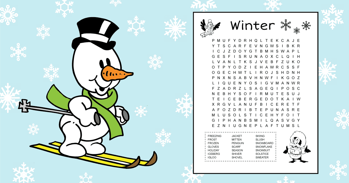 Free printable winter word search for kids
