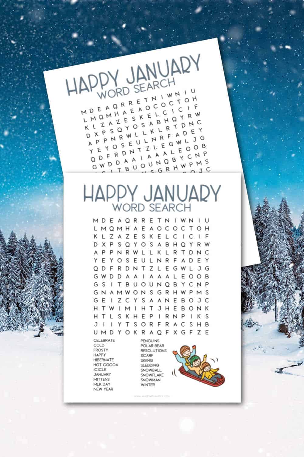Free printable january word search